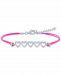 Diamond Accent Multi-Heart Pink Cord Bracelet in Sterling Silver