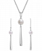 Cultured Freshwater Pearl 6mm Diamond Accent Necklace Drop Earring Collection In Sterling Silver