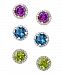 Semi Precious Gemstone Diamond Halo Cushion Stud Earrings In 14k White Rose Yellow Gold