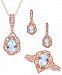 3 Pc. Set Aquamarine 1 5 8 Ct. T. W. Diamond 3 10 Ct. T. W. Ring Pendant Necklace Stud Earrings In 14k Rose Gold