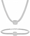 Cubic Zirconia Square Charm Mesh Link Pendant Necklace Matching Bracelet Collection In Sterling Silver