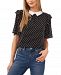 CeCe Cotton Contrast-Collar Dotted Top