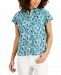 Style & Co Women's Spring Escape Printed Cotton Button-Front Top, Created for Macy's