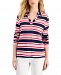 Charter Club Women's Striped Johnny-Collar Top, Created for Macy's