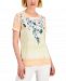 Jm Collection Women's Floral Borders Jacquard Short-Sleeve Top, Created for Macy's