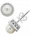 Cultured Freshwater Pearl & Diamond Accent Stud Earrings in Sterling Silver (Also in Onyx, Labradorite &Turquoise)
