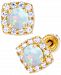 Lab-Created Opal (1/5 ct. t. w. ) & Lab-Created White Sapphire (1/6 ct. t. w. ) Cushion Halo Stud Earrings