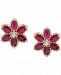 Ruby (1-1/10 ct. t. w. ) & White Topaz (1/10 ct. t. w. ) Flower Stud Earrings in 14k Gold-Plated Sterling Silver