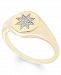 Diamond Accent Starburst Signet Ring in 14K Yellow or Rose Gold