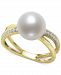 Belle de Mer Cultured Freshwater Pearl (8mm) & Diamond (1/10 ct. t. w. ) Crisscross Ring in 14k White Gold, Created for Macy's