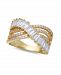 Cubic Zirconia Triple Row Baguette & Pave Crossover Ring (3 ct. t. w. ) in Sterling Silver or 18K Gold over Sterling Silver