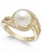 White Cultured Freshwater Pearl (9mm) and Diamond (1/3 ct. t. w. ) Swirl Ring in 14k White Gold (Also Available in 14k Yellow Gold & 14k Rose Gold)