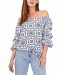 Vince Camuto Plus Size Printed Off-Shoulder Bubble-Sleeve Top