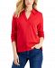 Charter Club Women's Cotton Johnny Collar T-Shirt, Created for Macy's