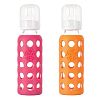 Lifefactory Glass Baby Bottle with Silicone Sleeve 9 Ounce, Set of 2 - Raspberry/Orange by Lifefactory