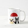Pug and Boston Terrier with Red Umbrella Coffee Mug