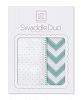 SwaddleDesigns SwaddleDuo, Set of 2 Swaddling Blankets, Cotton Muslin + Premium Cotton Flannel, SeaCrystal Classic Chevron Duo