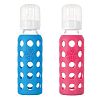 Lifefactory Glass Baby Bottle with Silicone Sleeve 9 Ounce, Set of 2 - Blue/Raspberry by Lifefactory