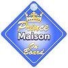 Crown Prince Maison On Board Personalised Baby / Child Boys Car Sign