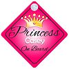 Princess Casey On Board Personalised Girl Car Sign Baby / Child Gift 001