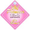 Crown Princess Lilah On Board Personalised Baby / Child Girls Car Sign