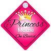 Princess Maizie On Board Personalised Girl Car Sign Baby / Child Gift 001