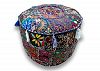 Cotton Multi Pouf, Round Patchwork Embroidered Ottoman Indian Decorative, Size 14 X 22 X 22 by Navya Creations
