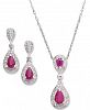 Ruby (1-3/8 ct. t. w. ) and Diamond (1/10 ct. t. w. ) Set in Sterling Silver Pendant and Earrings
