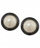 Carolee Earrings, 12k Gold-Plated White Glass Pearl Black Button Earrings