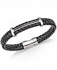 Esquire Men's Jewelry Diamond (1/4 ct. t. w. ) T-Bar Bracelet in Black Leather and Stainless Steel, Created for Macy's