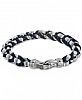 Esquire Men's Jewelry Twist Link Bracelet in Black Leather and Stainless Steel, Created for Macy's