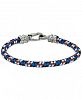 Esquire Men's Jewelry Blue, White and Brown Woven Bracelet in Stainless Steel, Created for Macy's