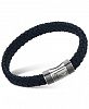 Esquire Men's Jewelry Black Leather Braided Bracelet in Stainless Steel, Created for Macy's