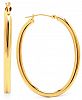 14k Gold Earrings, High Polish Oval Hoop