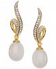 Honora Cultured Freshwater Pearl (7mm) & Diamond (1/10 ct. t. w. ) Drop Earrings in 14k Gold