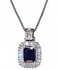 Gemma by Effy Sapphire (1-1/2 ct. t. w. ) and Diamond (1/2 ct. t. w. ) Emerald-Cut Pendant in 14k White Gold, Created for Macy's