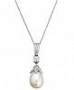 Arabella Bridal Cultured Freshwater Pearl (10 mm) and Swarovski Zirconia (1 ct. t. w. ) Pendant Necklace in Sterling Silver