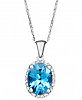 14k White Gold Necklace, Blue Topaz (2 ct. t. w. ) and Diamond Accent Oval Pendant