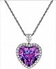 Arabella Purple and Clear Swarovski Zirconia Heart Necklace in Sterling Silver