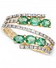 Rare Featuring Gemfields Certified Emerald (7/8 ct. t. w. ) and Diamond (1/4 ct. t. w. ) Bypass Ring in 14k Gold
