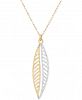 Two-Tone Leaf Drop Pendant Necklace in 10k Gold