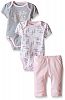 Calvin Klein Baby Girls' 2 Printed Bodysuits and Interlock Pants, Heather Pink, 12 Months