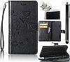 Samsung Galaxy Note 5 Case, Bonice 3 in 1 Accessory PU Leather Flip Practical Book Style Magnetic Snap Wallet Case with [Card Slots] [Hand Strip] Premium Multi-Function Design Cover + Stylus Pen + Diamond Cute Sleeping Cat Antidust Plug, Black