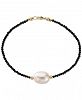 Cultured Freshwater Pearl (10mm) & Black Spinel Bracelet in 14k Gold