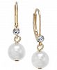 Charter Club Gold-Tone Small Crystal Imitation Pearl Drop Earrings