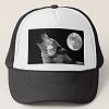 BW Wolf Howling at Moon Trucker Hat