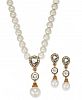 Charter Club Cubic Zirconia and Imitation Pearl Lariat Necklace & Drop Earrings Boxed Set, Created for Macy's
