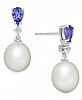 Tanzanite (3/4 ct. t. w. ), Cultured Freshwater Pearl (8-1/2mm) & Diamond Accent Drop Earrings in 14k White Gold