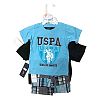 US POLO 3 PIECES BABY SET 12-24 MONTHS (24 MONTHS, TURQUOISE/NAVY)