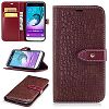J3 2016 Case, Galaxy J310 Case, kmety [Crocodile Pattern] RFID-Resisting Premium PU Leather Wallet Case Flip Phone Case Cover with Card Slots For Samsung Galaxy J3/J310 Brown